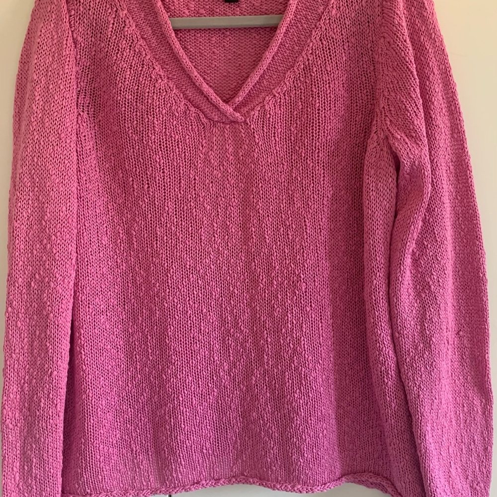 Eileen Fisher Bright Pink V-Neck 100% cotton sweater